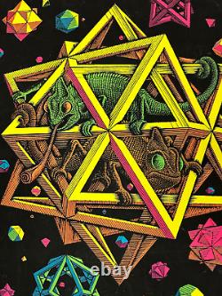 VINTAGE 1968 BLACKLIGHT Poster STARS By M. C. ESCHER 21x 26 Iguana Lizards