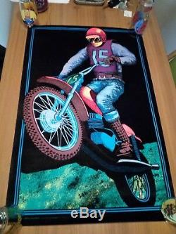 VINTAGE 1970's MOTO CROSS BLACK LIGHT POSTER MOTORCYCLE DIRT BIKE ADVERTISING