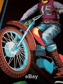 VINTAGE 1970's MOTO CROSS BLACK LIGHT POSTER MOTORCYCLE DIRT BIKE ADVERTISING