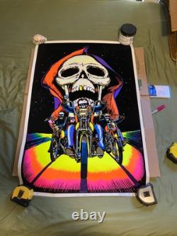 VINTAGE 1984 SKULL RIDER #181 BLACK LIGHT VELVET POSTER 23X 35 Easy Rider BL01