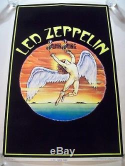 VINTAGE 1987 LED ZEPPELIN SWAN SONG BLACK LIGHT POSTER 23 X 35 FLOCKED rare