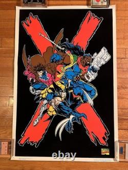 VINTAGE 1997 Marvel X-Men Wolverine Gambit Bishop Black Light Poster Felt Funky
