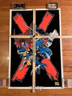VINTAGE 1997 Marvel X-Men Wolverine Gambit Bishop Black Light Poster Felt Funky
