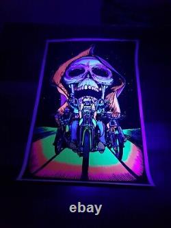 VINTAGE BLACKLIGHT POSTER SKULL RIDER Super RARE 1984 Motorcycle Badass SICK