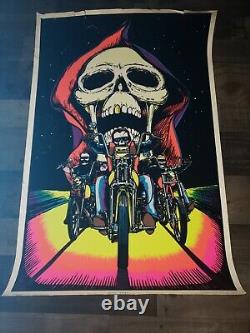 VINTAGE BLACKLIGHT POSTER SKULL RIDER Super RARE 1984 Motorcycle Badass SICK