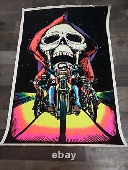 VINTAGE BLACKLIGHT POSTER SKULL RIDER Super RARE 1984 Motorcycle Badass SICK