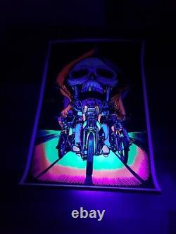 VINTAGE BLACKLIGHT POSTER SKULL RIDER Super RARE 1984 Motorcycle Badass SICK