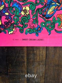 VINTAGE BLACK LIGHT POSTER SWEET CREAM LADIES 1969 NOS Psychedelic Pinup Collage