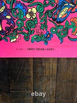 VINTAGE BLACK LIGHT POSTER SWEET CREAM LADIES 1969 NOS Psychedelic Pinup Collage