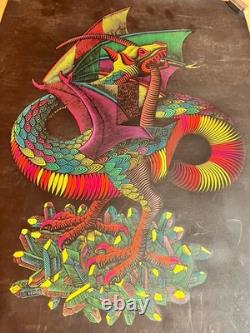 VTG 1970s Dragon Black light Poster Psychedelic MC Escher 29x22