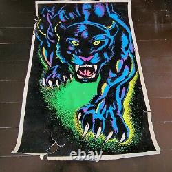 VTG 1970s'King of the Night' Poster #1604 Black Light Panther Jungle Cat Velvet