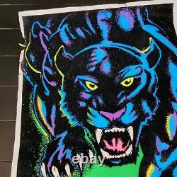 VTG 1970s'King of the Night' Poster #1604 Black Light Panther Jungle Cat Velvet