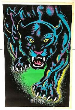 VTG 1970s'King of the Night' Poster #1604 Black Light Panther Jungle Cat Velvet