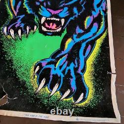 VTG 1970s'King of the Night' Poster #1604 Black Light Panther Jungle Cat Velvet