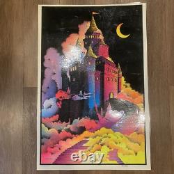 VTG 70s'Enchanted Castle' Velva-Print Blacklight Poster Psychedelic LAMINATED