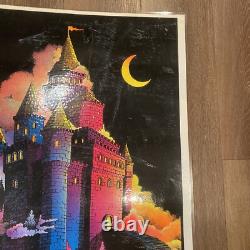 VTG 70s'Enchanted Castle' Velva-Print Blacklight Poster Psychedelic LAMINATED