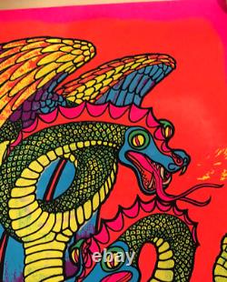 VTG Artko Studios Leroy Olson Psychedelic Dragons Blacklight Poster 1969