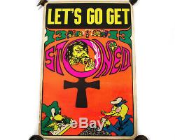 VTG Black Light Poster 1970s Lets Go Get Stoned Blacklight 60s Acid Biker Art 13