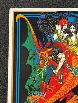 VTG FLYING DRAGON 1970's PSYCHEDELIC BLACKLIGHT POSTER AA Sales Signed C&R 131