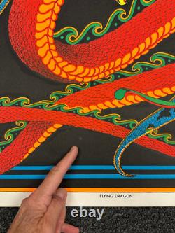 VTG FLYING DRAGON 1970's PSYCHEDELIC BLACKLIGHT POSTER AA Sales Signed C&R 131