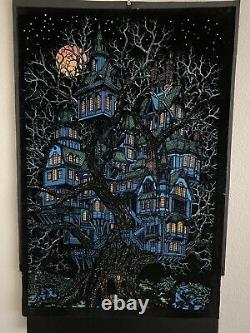 VTG HTF 1970s Tree House Blacklight Poster Western Graphics VTG Halloween Retro