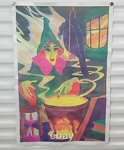 VTG Ideal Toy Corp 1972 Vinyl Blacklight Poster Witch & Calderon 36x24 Very RARE