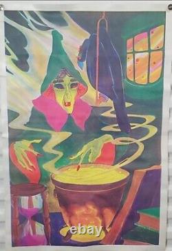 VTG Ideal Toy Corp 1972 Vinyl Blacklight Poster Witch & Calderon 36x24 Very RARE