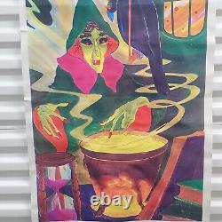 VTG Ideal Toy Corp 1972 Vinyl Blacklight Poster Witch & Calderon 36x24 Very RARE