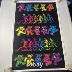 VTG NOS 1996 Flocked Grateful Dead Dancing Bears Skeletons Blacklight Poster 871