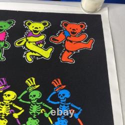 VTG NOS 1996 Flocked Grateful Dead Dancing Bears Skeletons Blacklight Poster 871