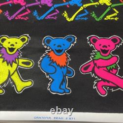 VTG NOS 1996 Flocked Grateful Dead Dancing Bears Skeletons Blacklight Poster 871