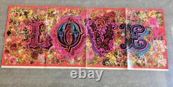 VTG Psychedelic 60's Hippie LOVE Burst poster 48X19 Black light Floral Birds