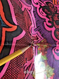 VTG Psychedelic 60's Hippie LOVE Burst poster 48X19 Black light Floral Birds