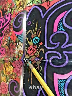 VTG Psychedelic 60's Hippie LOVE Burst poster 48X19 Black light Floral Birds