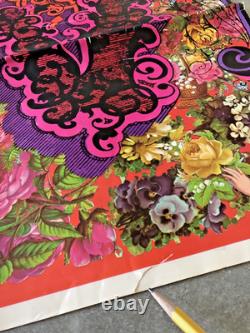 VTG Psychedelic 60's Hippie LOVE Burst poster 48X19 Black light Floral Birds