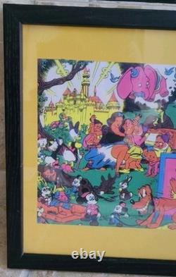 VTG WALLY WOOD DISNEY ORGY PARADOY BLACKLIGHT POSTER 1967 15x12 N. O. S FRAMED