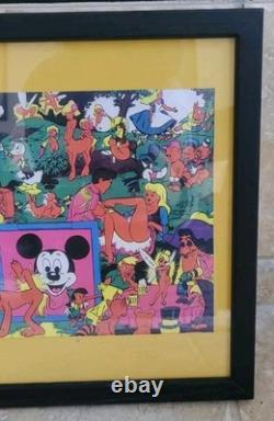 VTG WALLY WOOD DISNEY ORGY PARADOY BLACKLIGHT POSTER 1967 15x12 N. O. S FRAMED