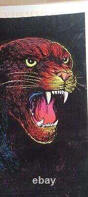 Velva-Print 1970s Vintage Blacklight Poster RARE COUGAR Velvet Fuzzy Felt