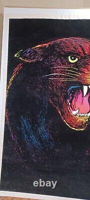 Velva-Print 1970s Vintage Blacklight Poster RARE COUGAR Velvet Fuzzy Felt