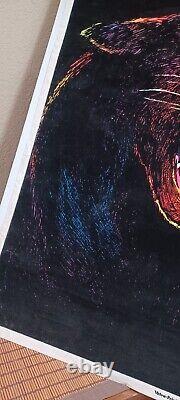 Velva-Print 1970s Vintage Blacklight Poster RARE COUGAR Velvet Fuzzy Felt