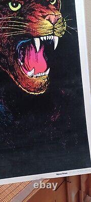Velva-Print 1970s Vintage Blacklight Poster RARE COUGAR Velvet Fuzzy Felt