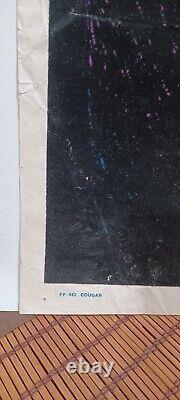 Velva-Print 1970s Vintage Blacklight Poster RARE COUGAR Velvet Fuzzy Felt