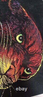 Velva-Print 1970s Vintage Blacklight Poster RARE COUGAR Velvet Fuzzy Felt