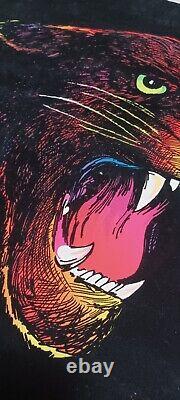 Velva-Print 1970s Vintage Blacklight Poster RARE COUGAR Velvet Fuzzy Felt