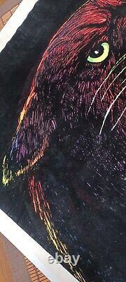Velva-Print 1970s Vintage Blacklight Poster RARE COUGAR Velvet Fuzzy Felt
