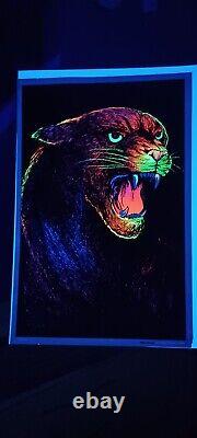 Velva-Print 1970s Vintage Blacklight Poster RARE COUGAR Velvet Fuzzy Felt