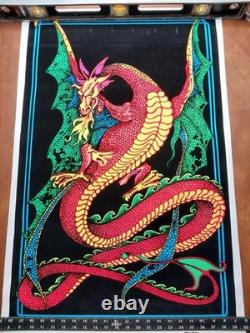Velvet Poster Flaming Serpent Dragon Blacklight Retro 1970s NEW NOS USA 35x23