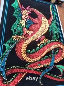 Velvet Poster Flaming Serpent Dragon Blacklight Retro 1970s NEW NOS USA 35x23