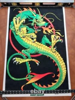 Velvet Poster Green Dragon Blacklight Retro 1970s NEW NOS USA 35x23