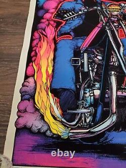 Velvet Poster Velva Print 1982 Highway to Hell Blacklight Skull Motorcycle